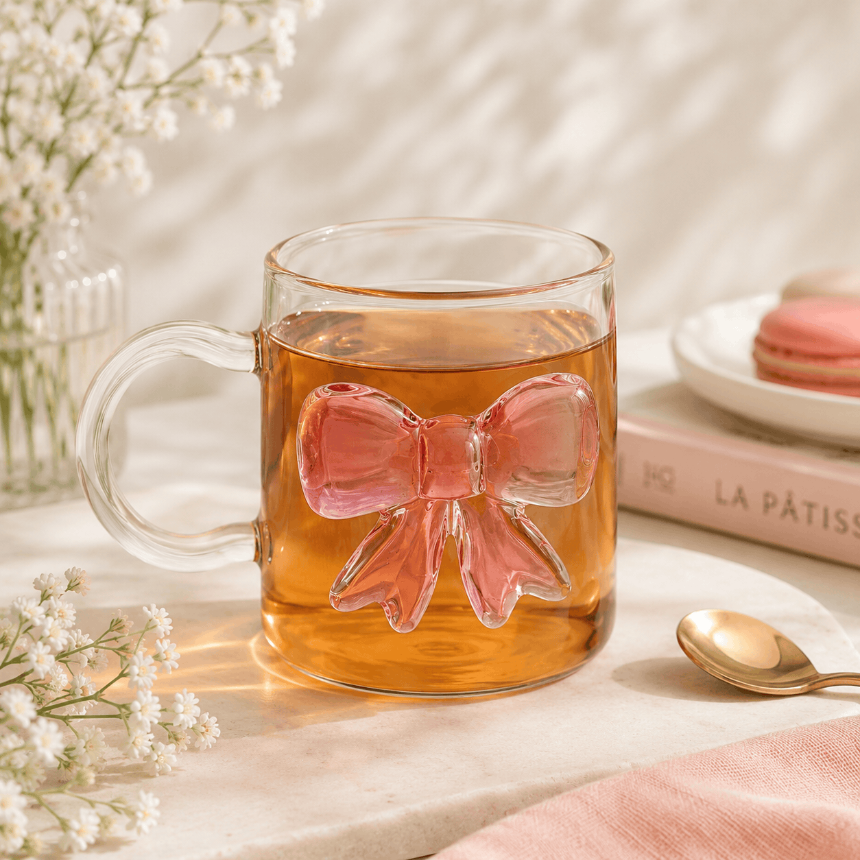 S.G 300 ML Borosilicate Glass Pink Bow Mug Kaka Bawa Sons