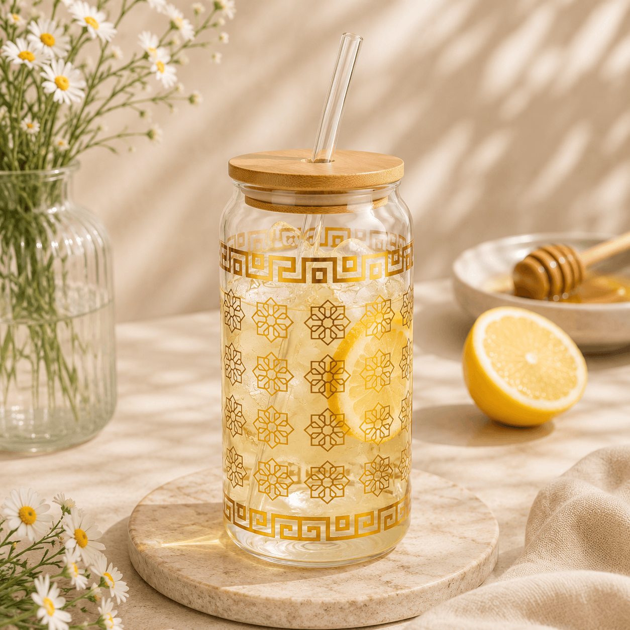 D.W.M 600 ML Borosilicate Glass Golden Mason Jar Kaka Bawa Sons