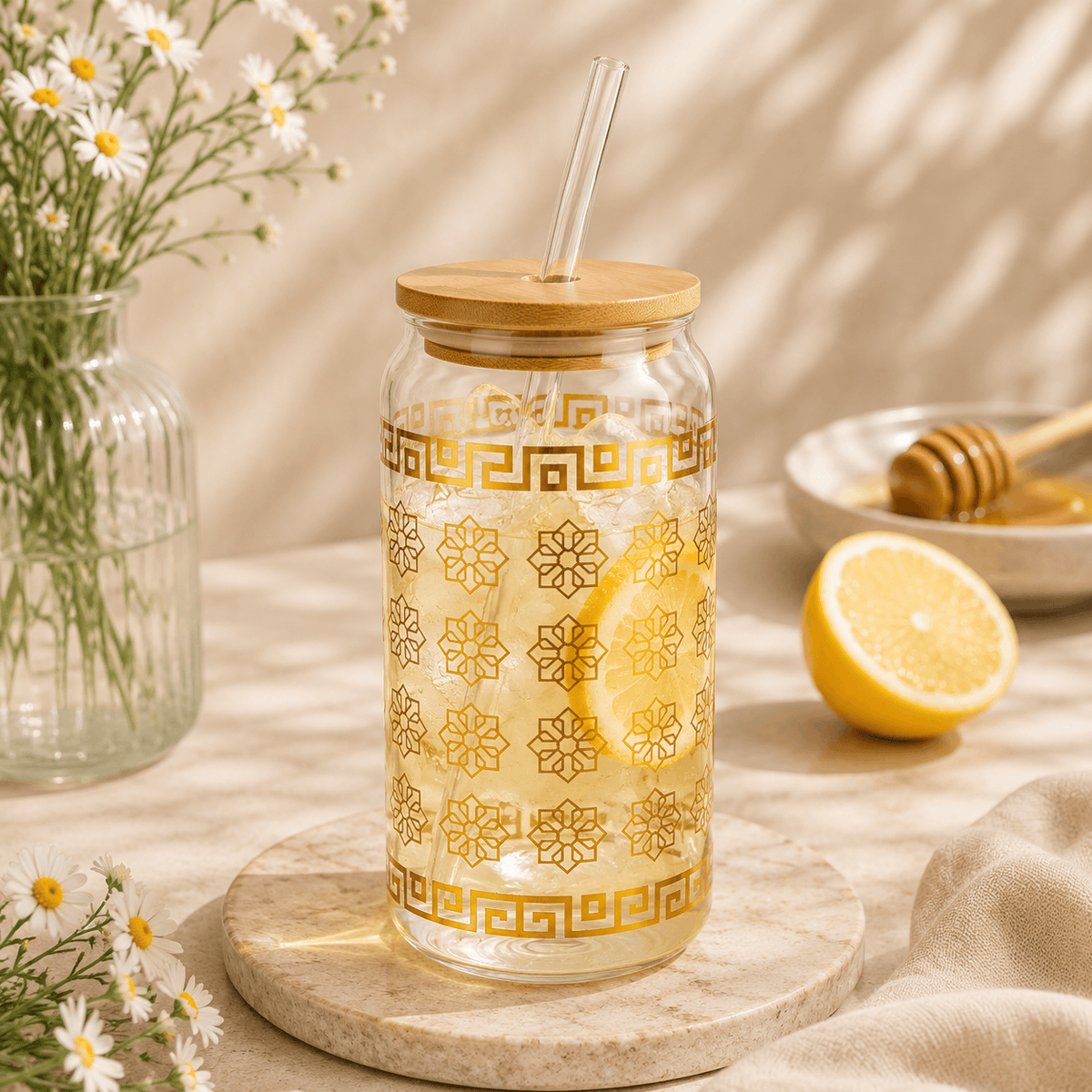 D.W.M 600 ML Borosilicate Glass Golden Mason Jar Kaka Bawa Sons