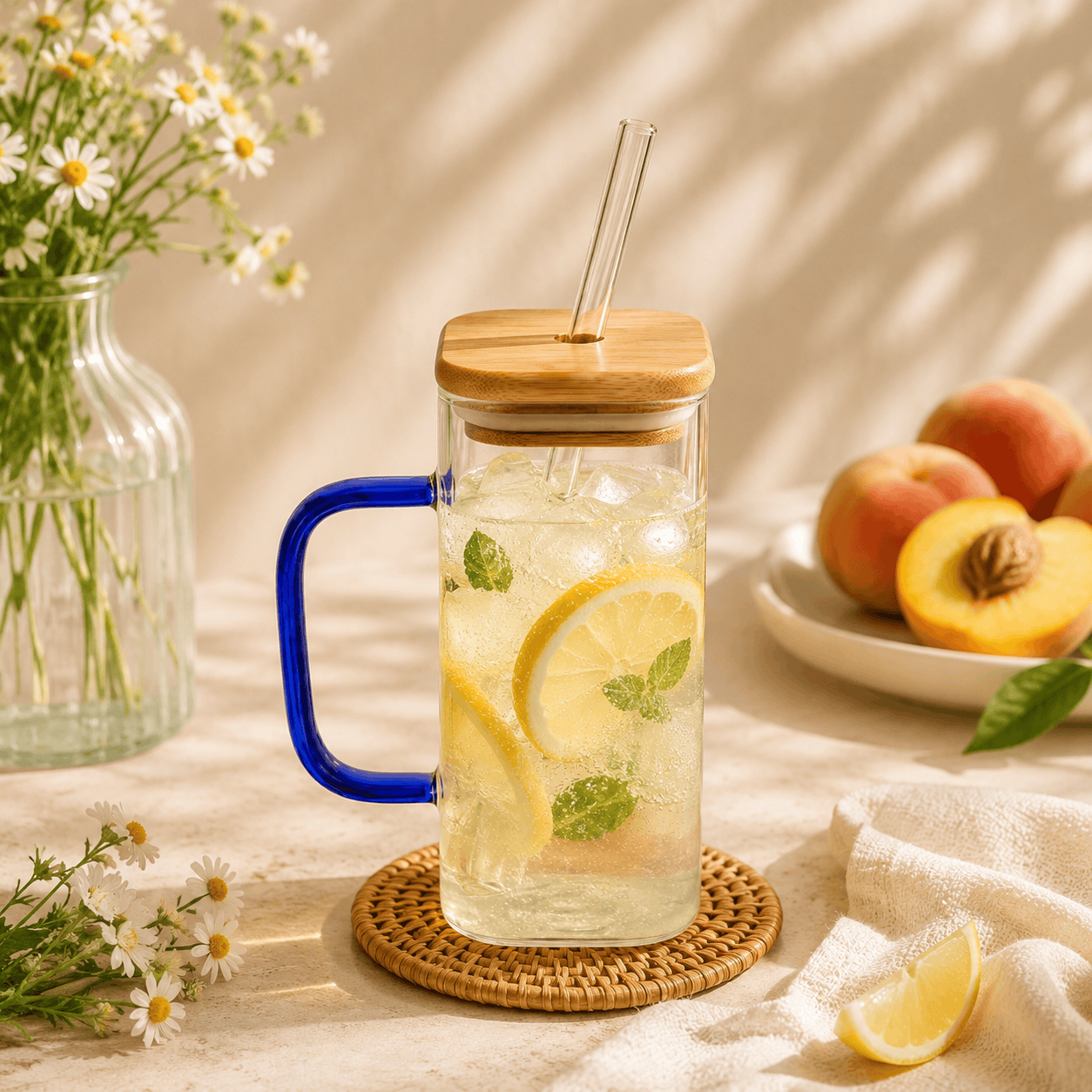 D.W.M 350 ML Borosilicate Glass Mason Jars With Straw Kaka Bawa Sons