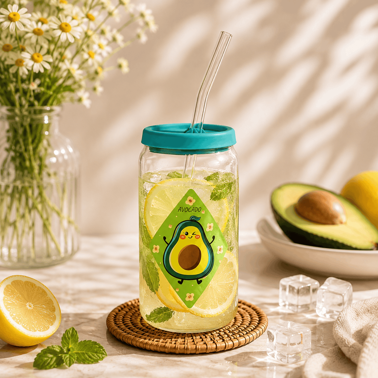 D.W.M 310 ML Fruit Collection Mason Jars With Lid AND Straw Kaka Bawa Sons