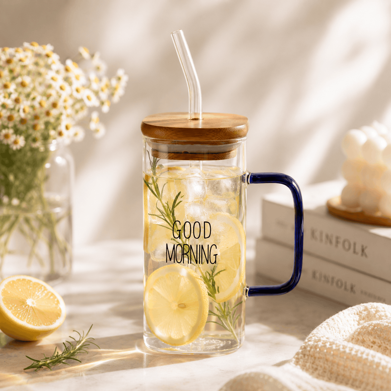 D.W.M 350 ML Square Glass Mug With Straw Kaka Bawa Sons