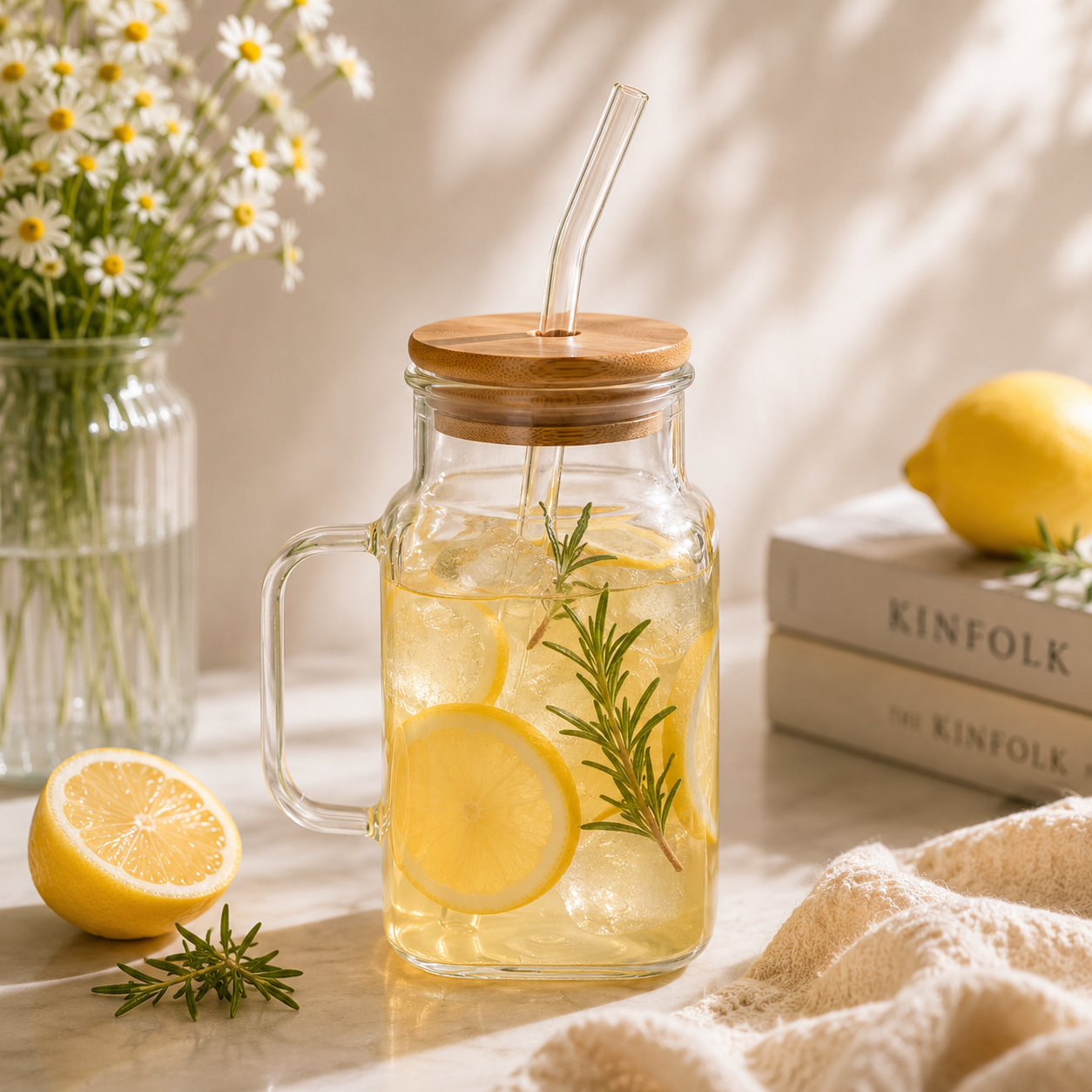 D.W.M 500 ML Rectangular Mason Jar With Wooden Lid AND Straw