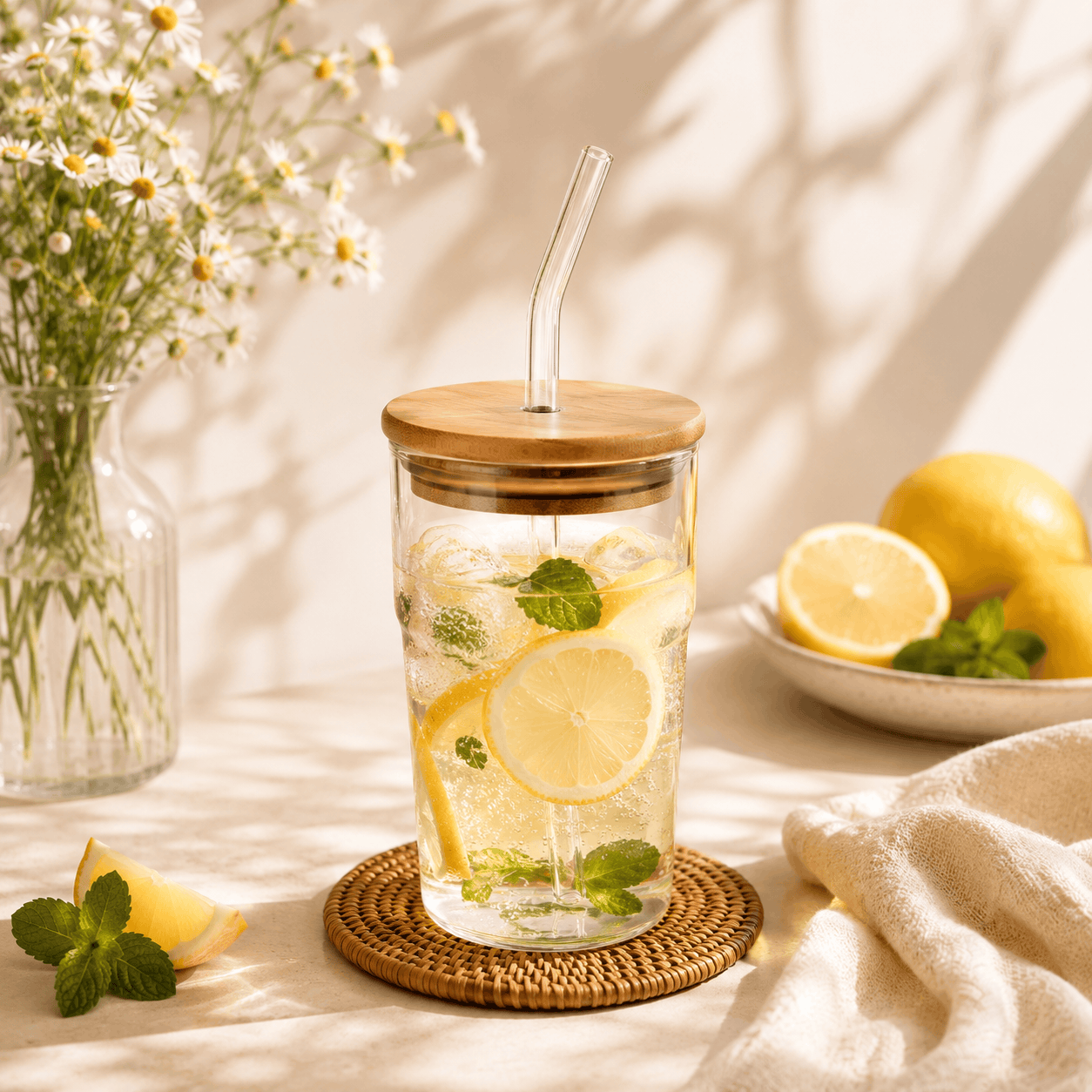 D.W.M 500 ML Eco Glass Mason Jar With Wooden Lid AND Straw Kaka Bawa Sons