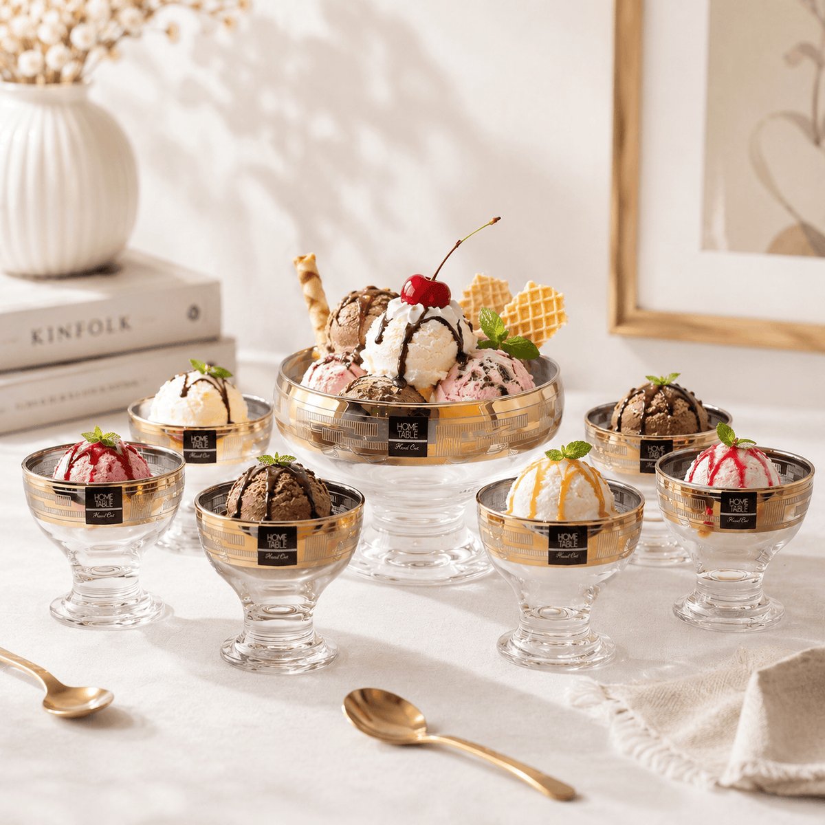 Home Table 7-Piece Golden Glass Dessert Sets Kaka Bawa Sons