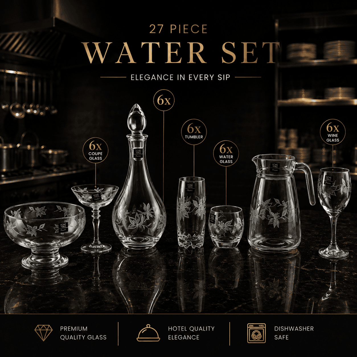 Home Table 27-Piece Glass Water Cool Set Kaka Bawa Sons