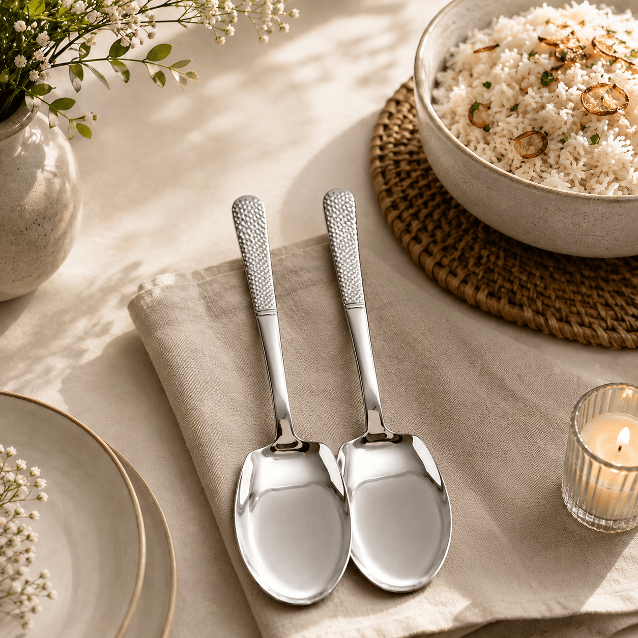 Blaze R.P.2 Stainless Steel 2-Piece Silver Serving Panja Rice Spoon Set Kaka Bawa Sons