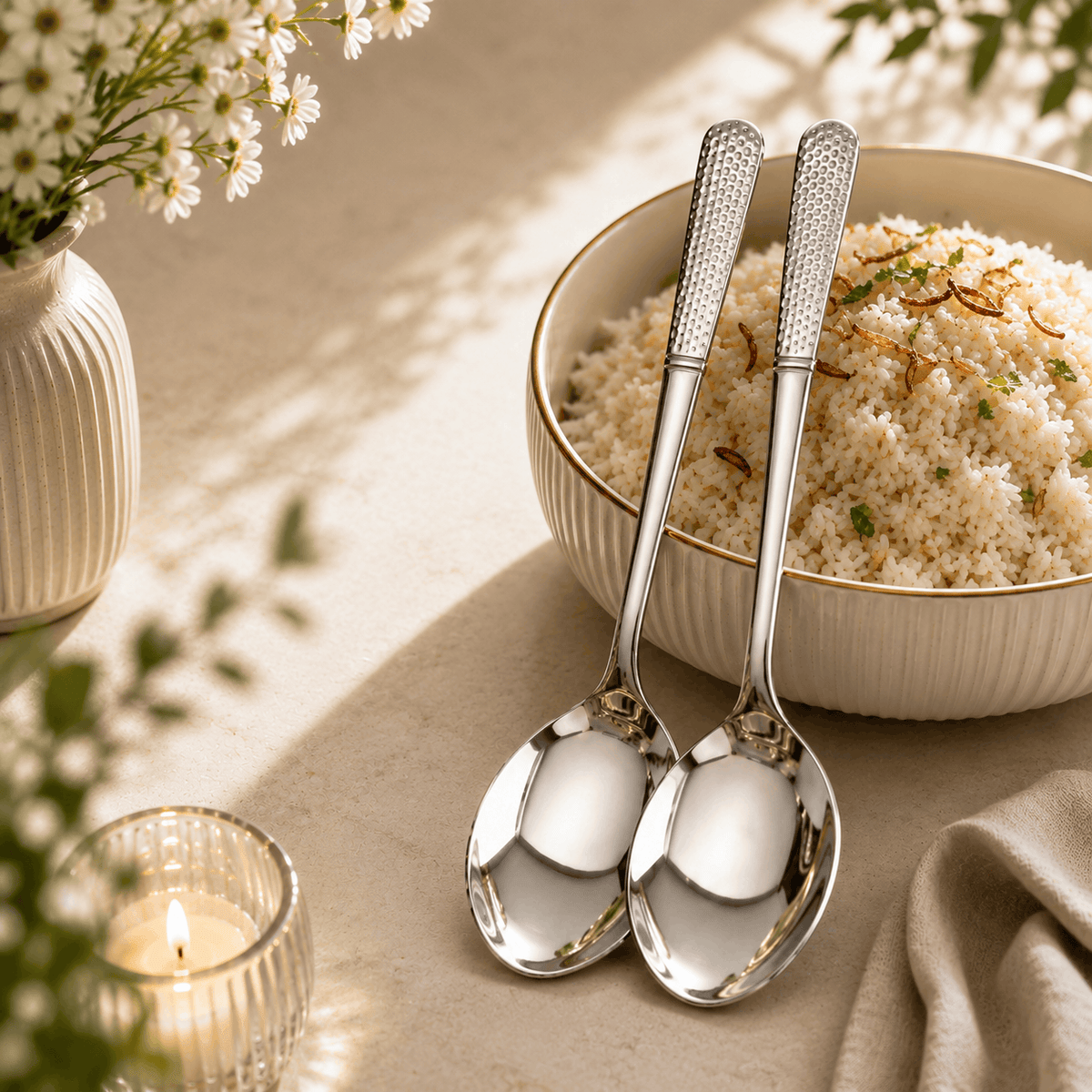 Blaze R.P.2 Stainless Steel 2-Piece Silver Serving Rice Spoon Set Kaka Bawa Sons