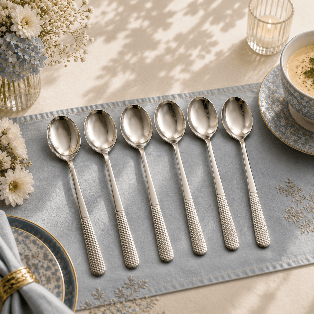 Blaze R.P.2 Stainless Steel 6-Piece Silver Dessert Soup Spoon Set Kaka Bawa Sons