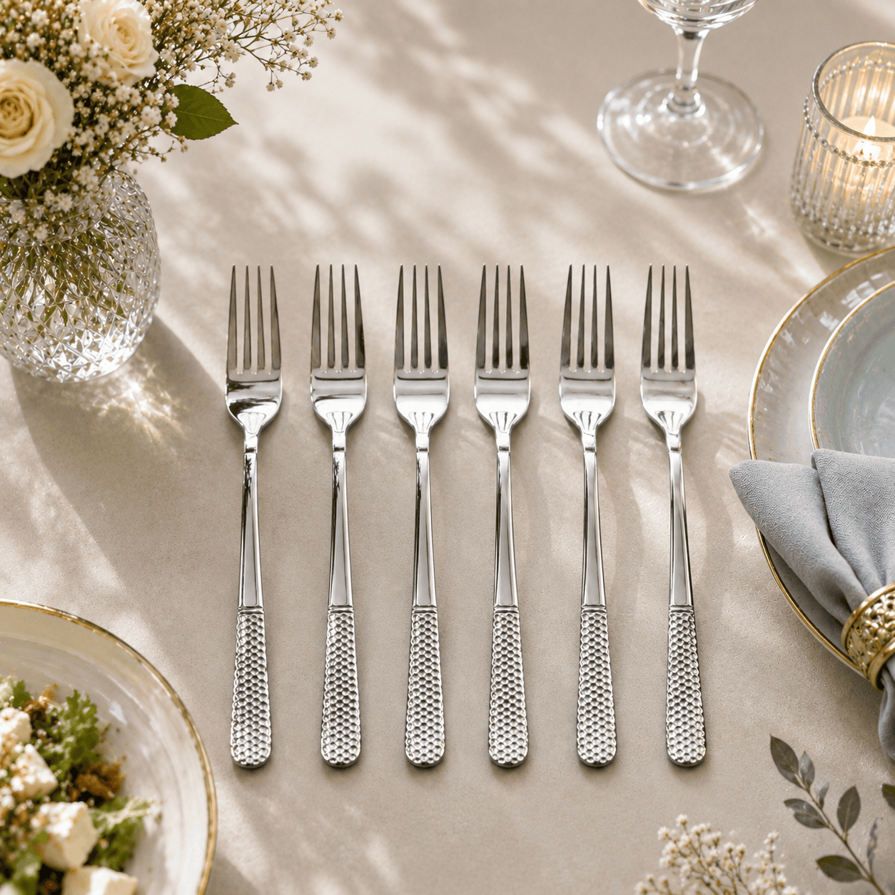 Blaze R.P.2 Stainless Steel 6-Piece Silver Table Fork Set Kaka Bawa Sons