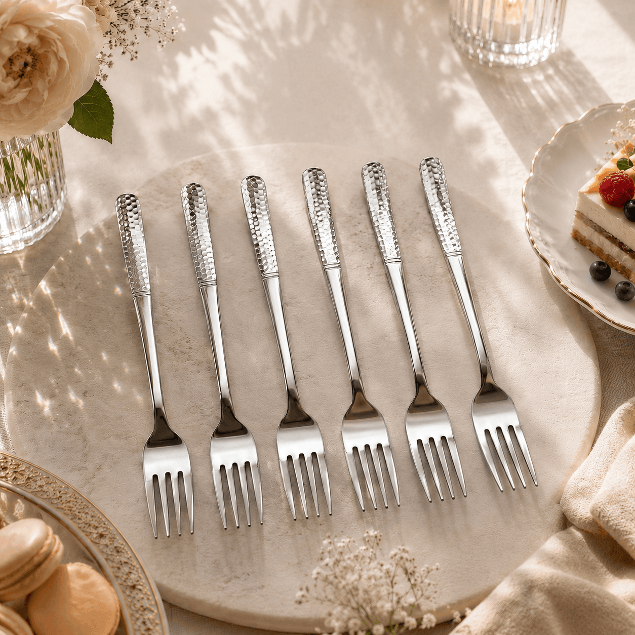 Blaze R.P.2 Stainless Steel 6-Piece Silver Dessert Fork Set Kaka Bawa Sons