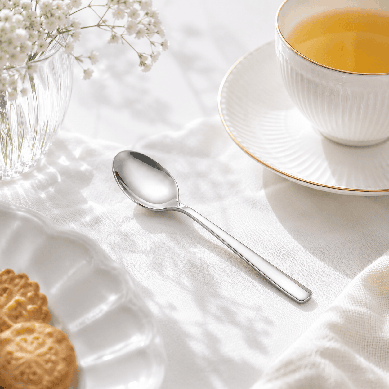 Blaze Pearl 6-Piece Stainless Steel Silver Tea Spoon Set Kaka Bawa Sons