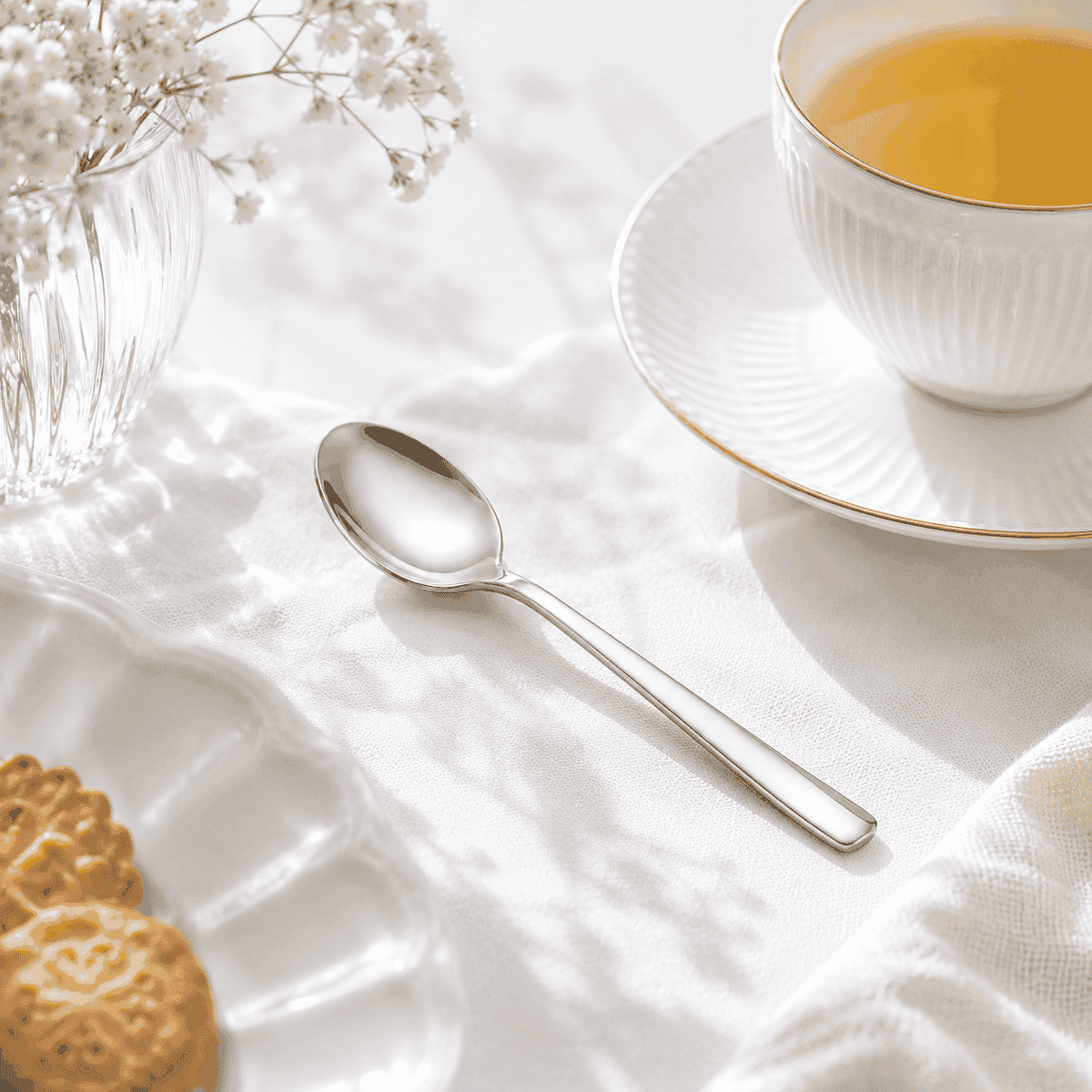 Blaze Pearl 6-Piece Stainless Steel Silver Tea Spoon Set Kaka Bawa Sons