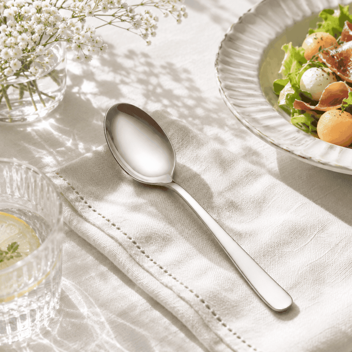 Blaze Pearl 6-Piece Stainless Steel Silver Table Spoon Set Kaka Bawa Sons