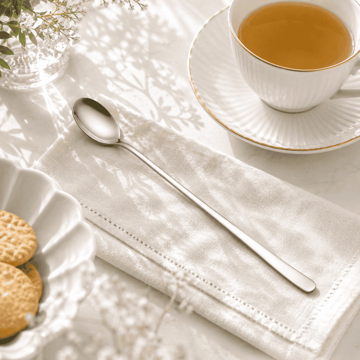 Blaze Pearl 6-Piece Stainless Steel Silver Long Tea Spoon Set Kaka Bawa Sons