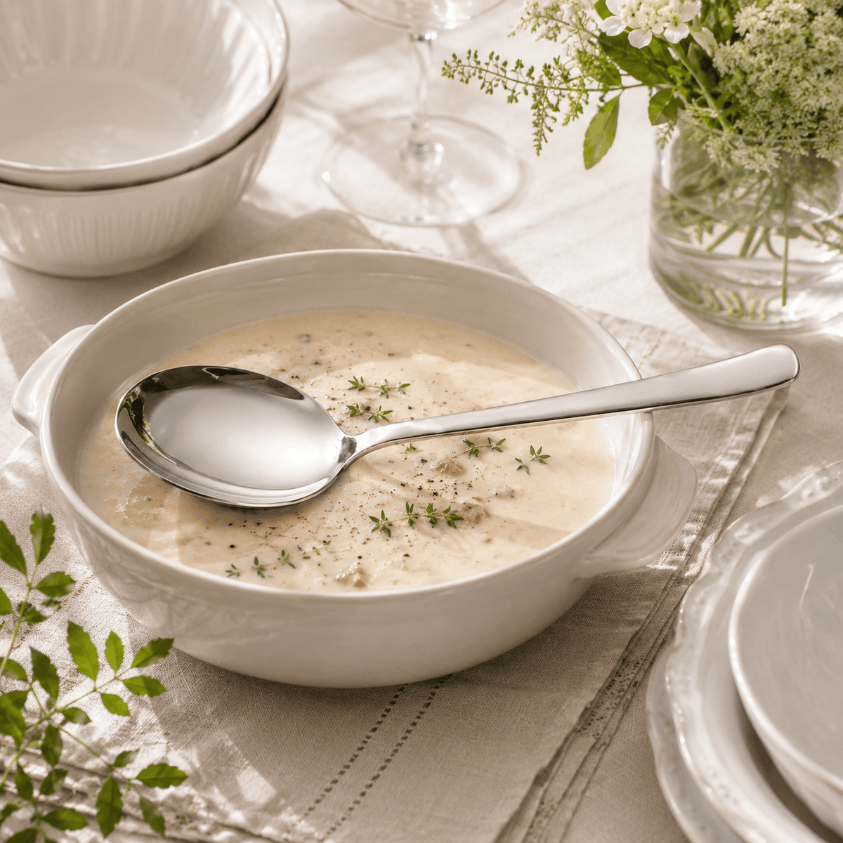 Blaze Pearl 2-Piece Stainless Steel Silver Serving Soup Spoon Set Kaka Bawa Sons