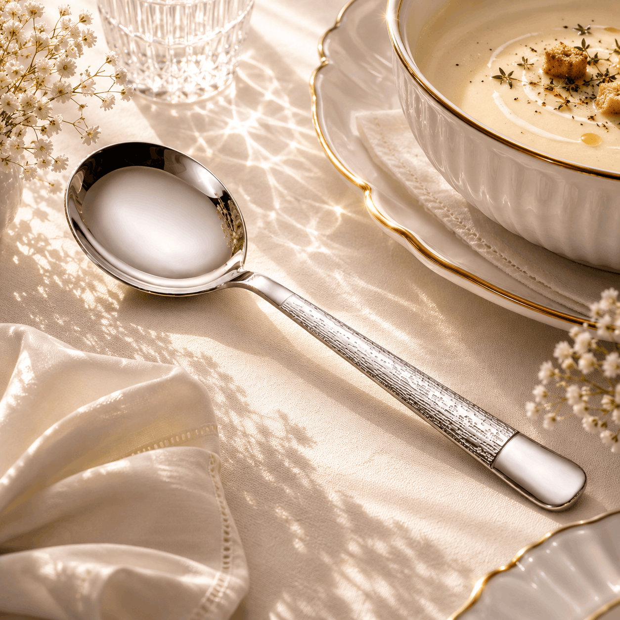 Blaze Tree 2-Piece Stainless Steel Silver Serving Soup Spoon Set Kaka Bawa Sons