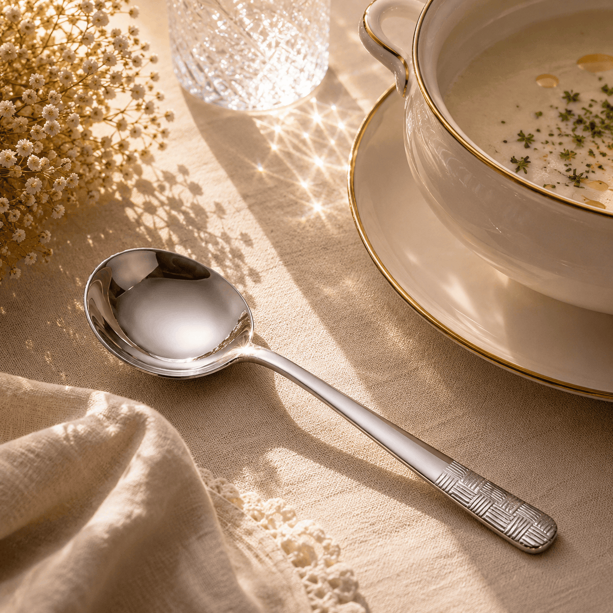 Blaze R.P.1 Stainless Steel 2-Piece Silver Serving Soup Spoon Set Kaka Bawa Sons