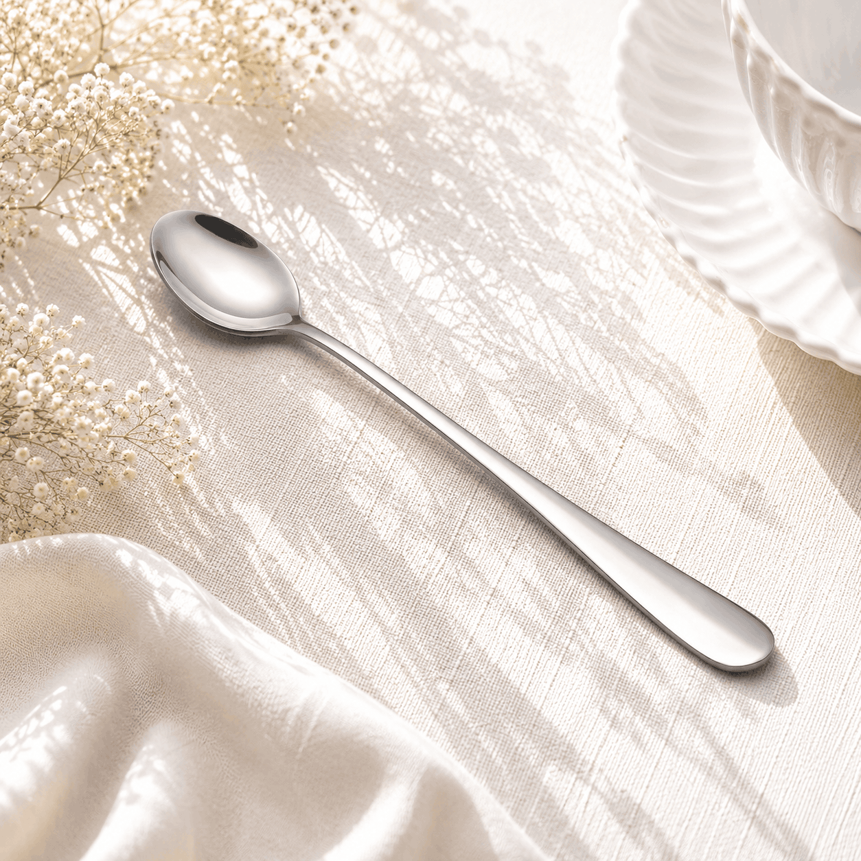 N.H 6-Piece Stainless Steel Silver Long Tea Spoon Set Kaka Bawa Sons