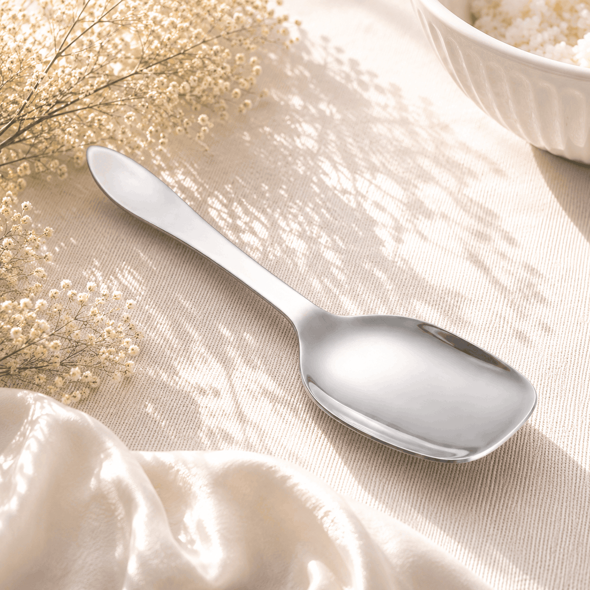 N.H Stainless Steel Silver Square Serving Rice Panja Spoon Kaka Bawa Sons