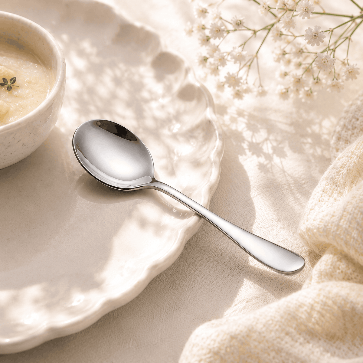Mirror Polish 6-Piece Stainless Steel Silver Baby Soup Spoon Set Kaka Bawa Sons
