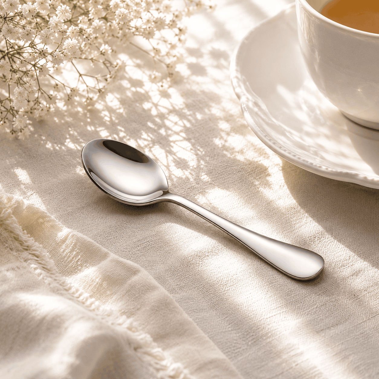 Omega 6-Piece Stainless Steel Silver Tea Spoon Set Kaka Bawa Sons