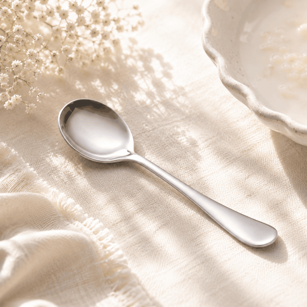 Omega 6-Piece Stainless Steel Silver Baby Soup Spoon Set Kaka Bawa Sons