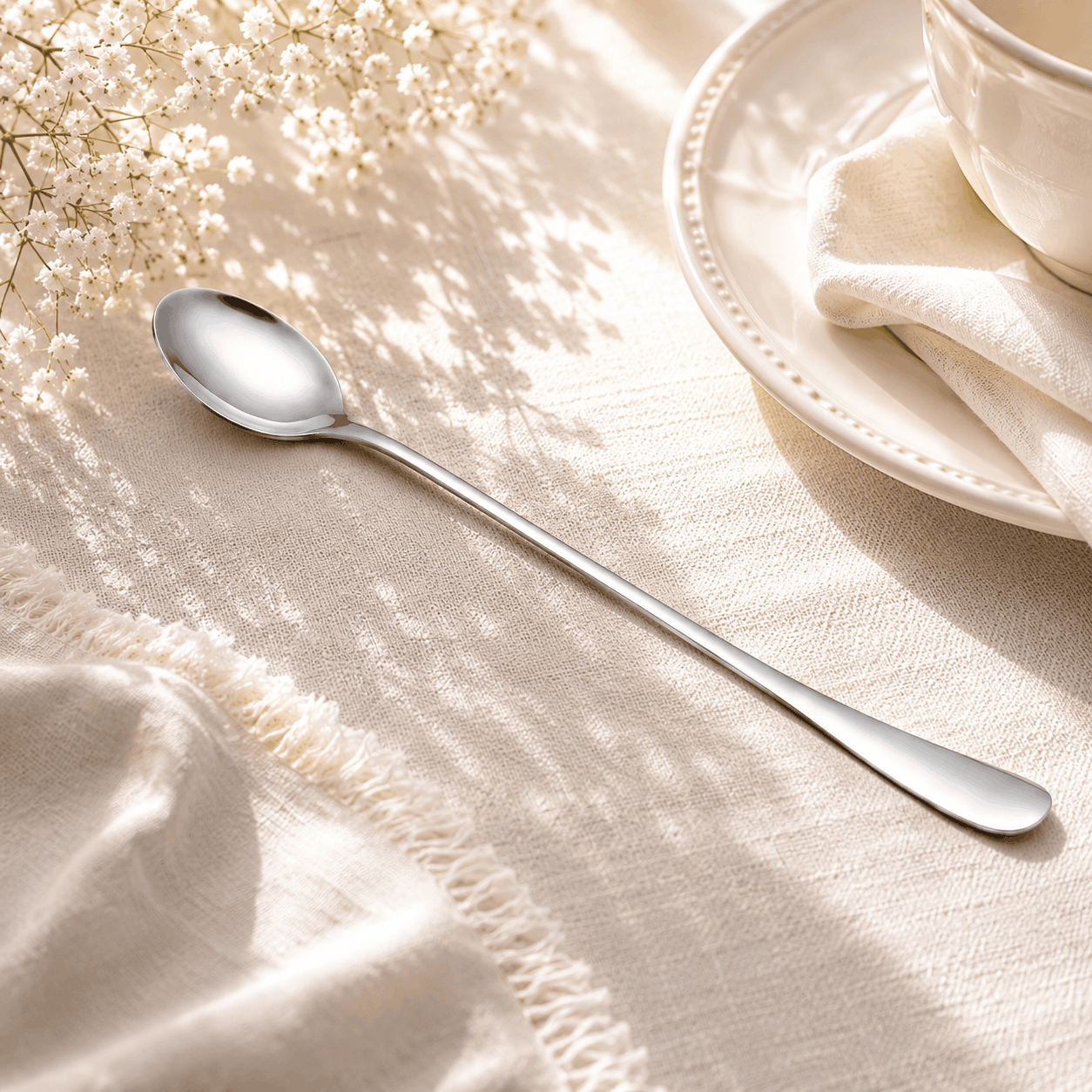Omega 6-Piece Stainless Steel Silver Long Tea Spoon Set Kaka Bawa Sons