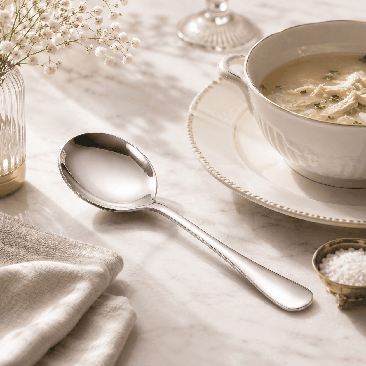 Omega Stainless Steel Silver Serving Soup Spoon Kaka Bawa Sons