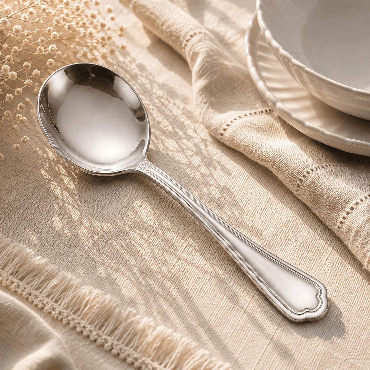 Moon Stainless Steel Silver Serving Soup Spoon Kaka Bawa Sons
