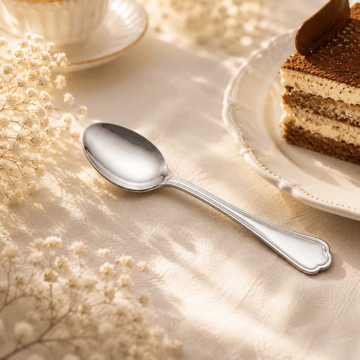 N.F Moon 6-Piece Stainless Steel Silver Dessert Spoon Set Kaka Bawa Sons
