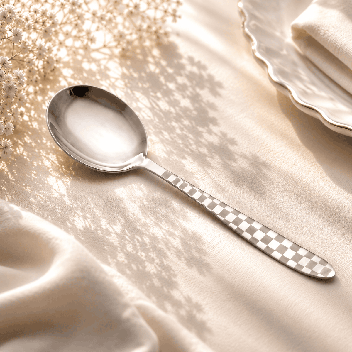 Lazer One Stainless Steel Silver Serving Soup Spoon Kaka Bawa Sons