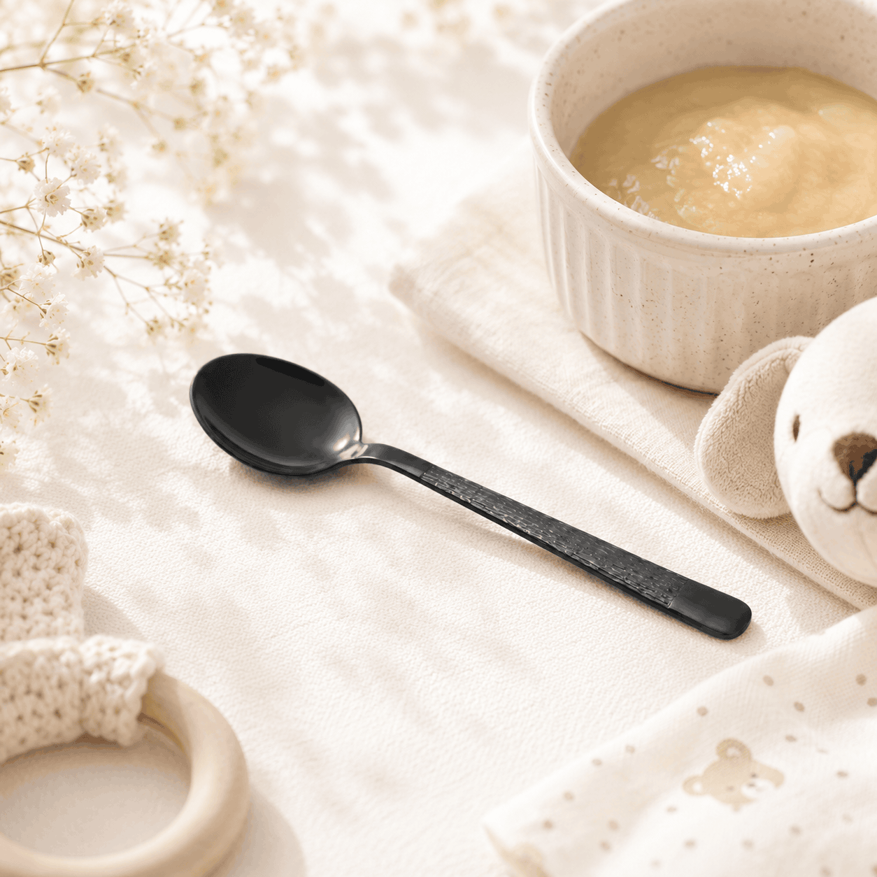 Black Tree 6-Piece Stainless Steel Black Dessert Spoon Set Kaka Bawa Sons