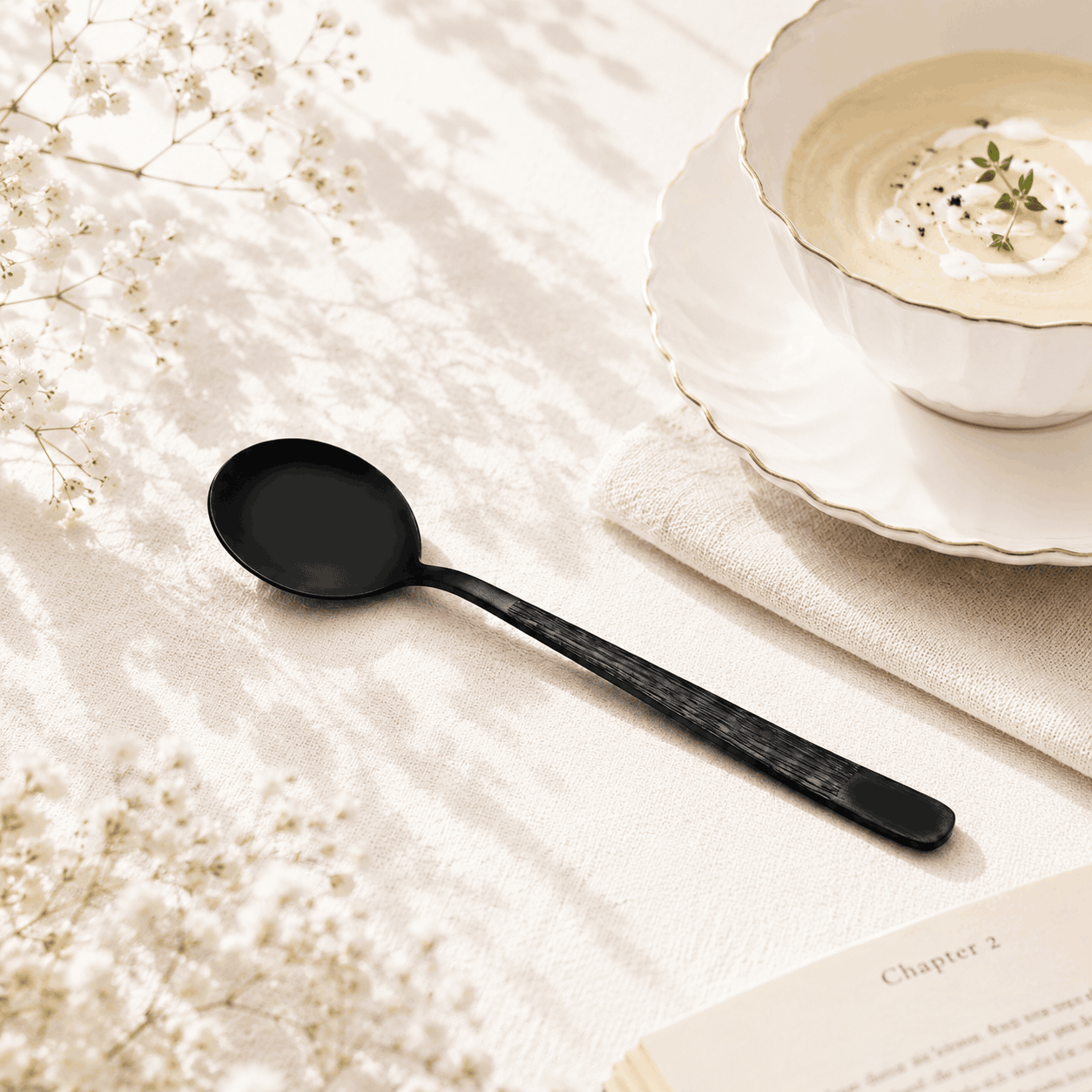 Black Tree 6-Piece Stainless Steel Black Dessert Soup Spoon Set Kaka Bawa Sons