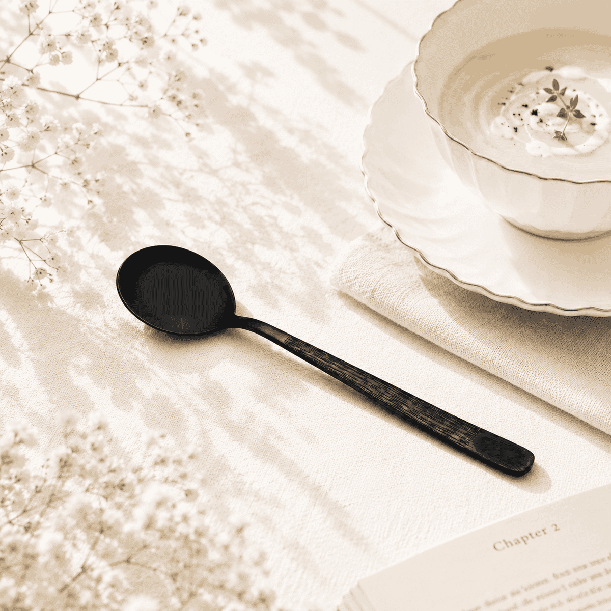 Black Tree 6-Piece Stainless Steel Black Dessert Soup Spoon Set Kaka Bawa Sons