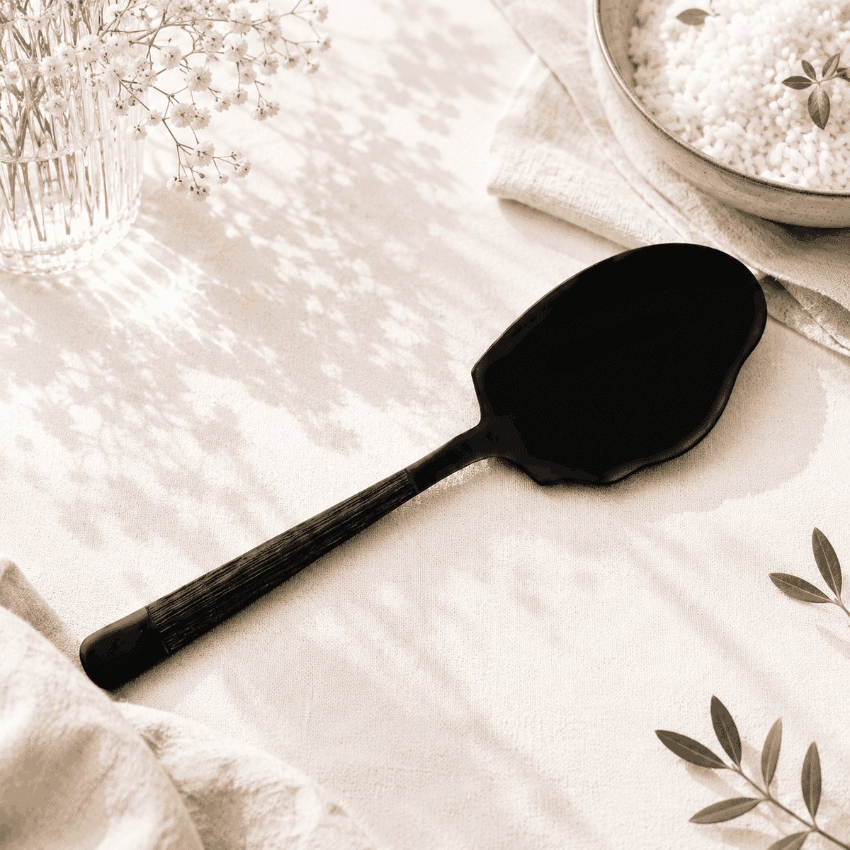 Black Tree 2-Piece Stainless Steel Black Serving Rice Panja Spoon Kaka Bawa Sons