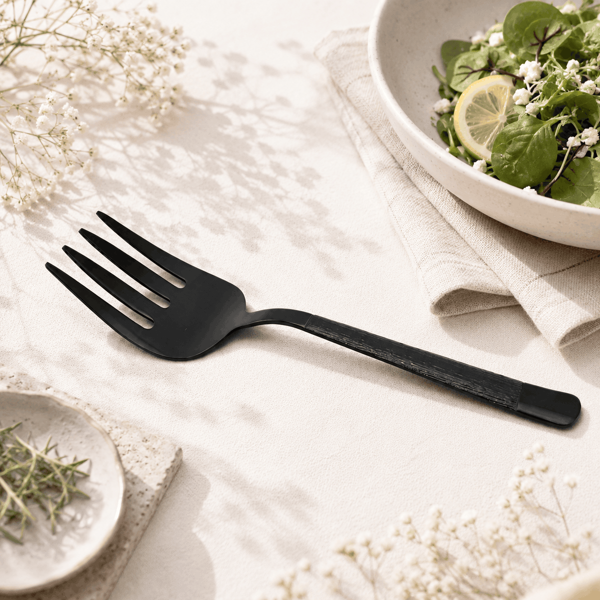 Black Tree 2-Piece Stainless Steel Black Serving Fork Kaka Bawa Sons