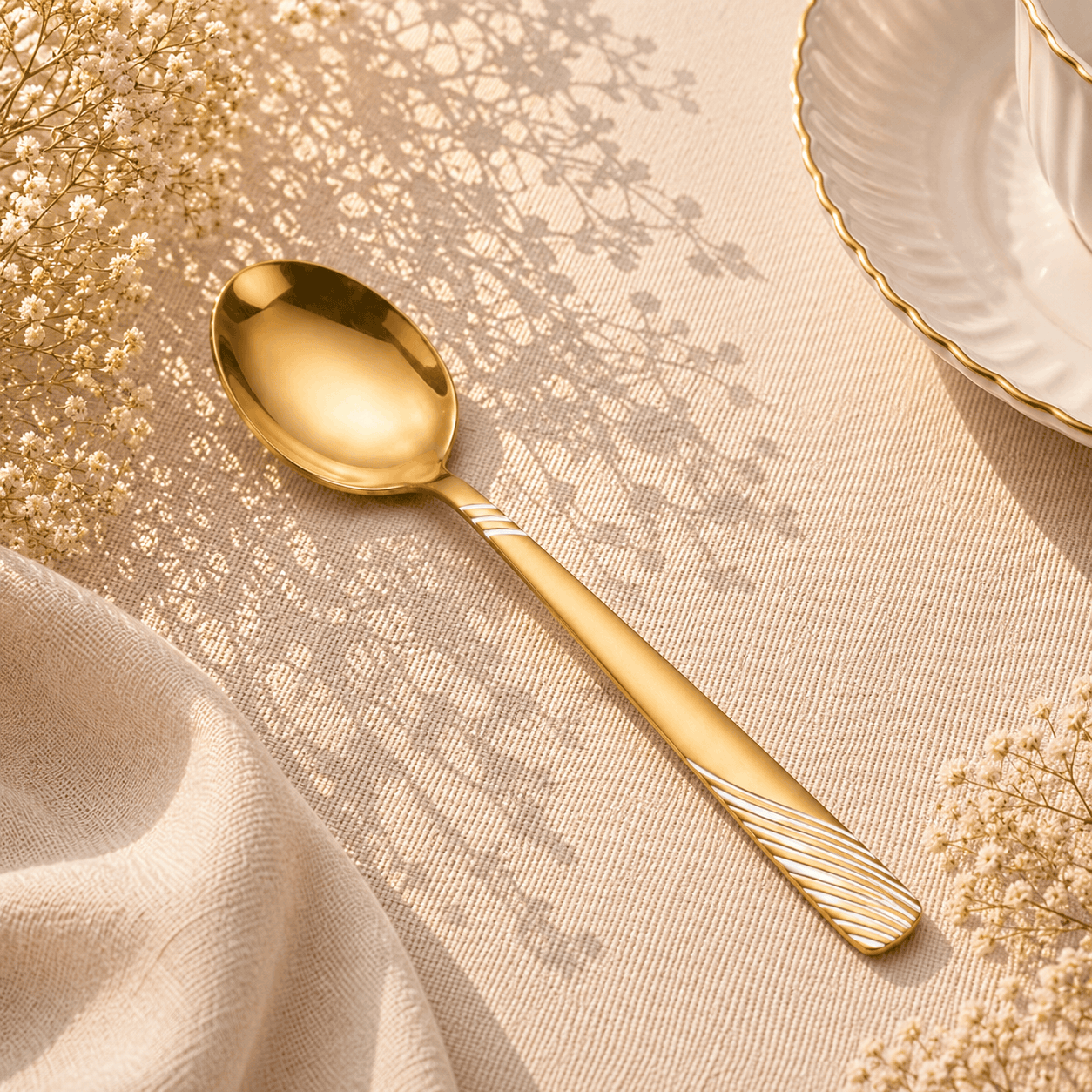 Blaze TPO Gold 2-Piece Stainless Steel Golden Serving Soup Spoon Set Kaka Bawa Sons
