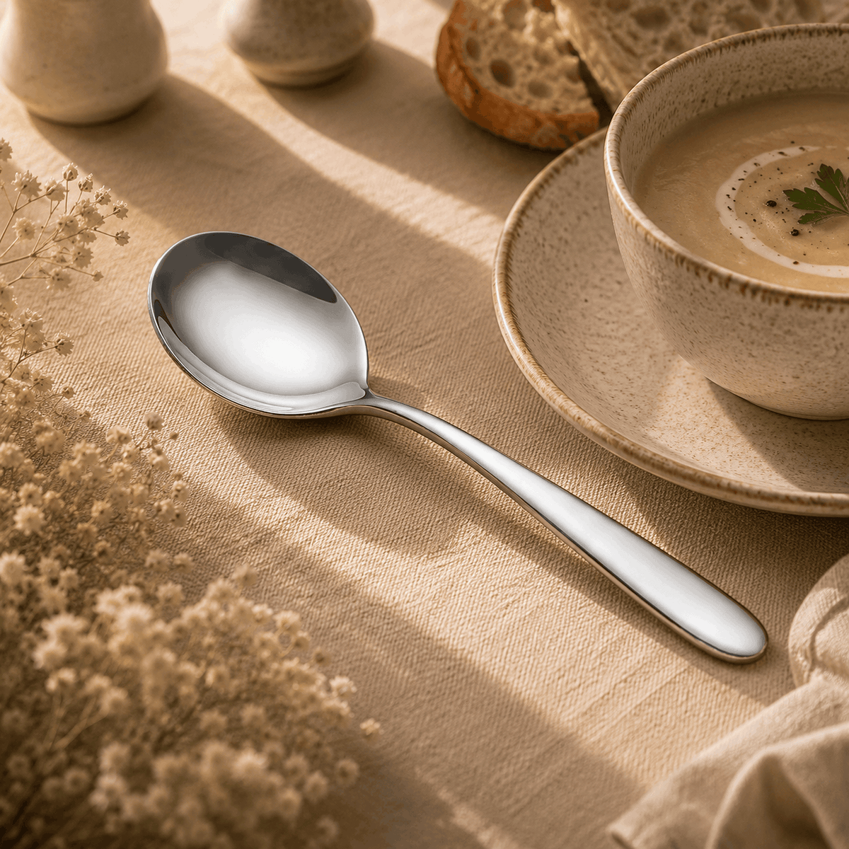 Value 6-Piece Stainless Steel Silver Table Soup Spoon Set Kaka Bawa Sons