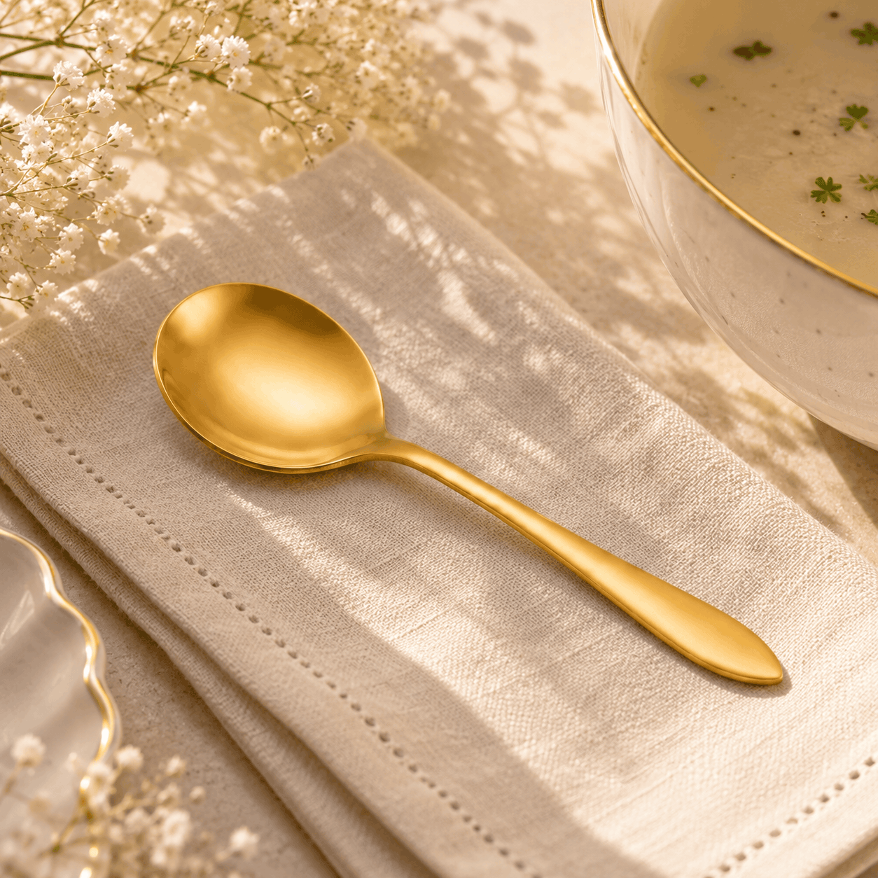 H.P 6-Piece Stainless Steel Golden Baby Soup Spoon Set Kaka Bawa Sons