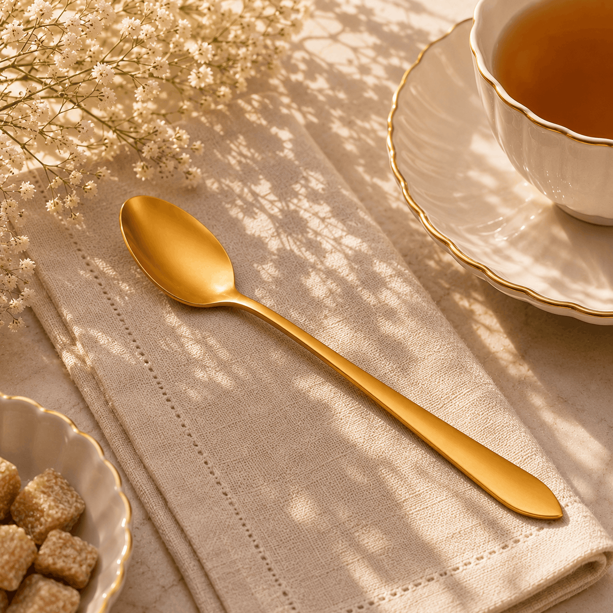 H.P 6-Piece Stainless Steel Golden Long Tea Spoon Set Kaka Bawa Sons