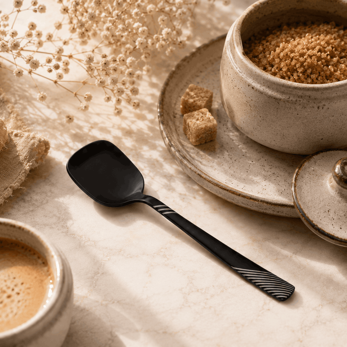 Blaze TPO 6-Piece Stainless Steel Black Sugar Spoon Set Kaka Bawa Sons