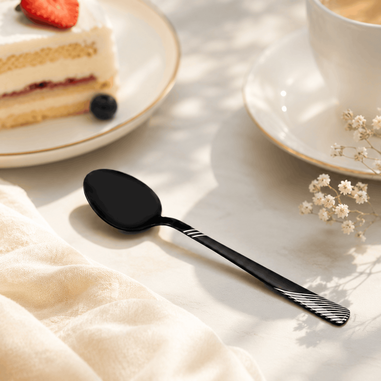 Blaze TPO 6-Piece Stainless Steel Black Dessert Spoon Set Kaka Bawa Sons