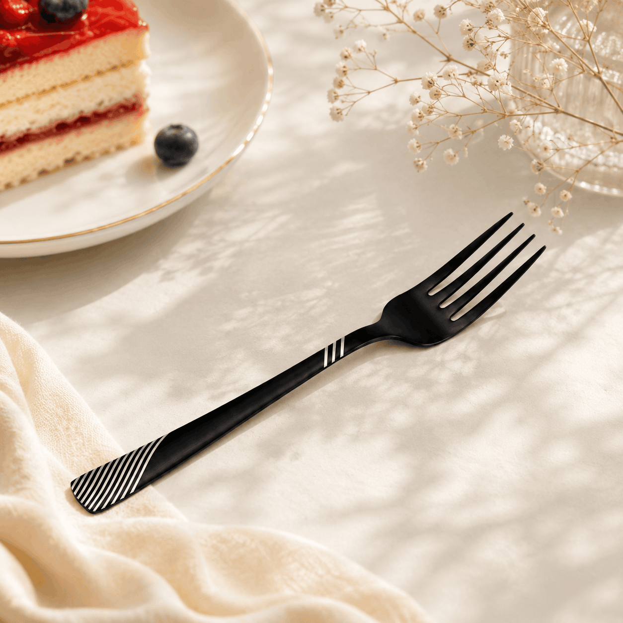 Blaze TPO 6-Piece Stainless Steel Black Dessert Fork Set Kaka Bawa Sons
