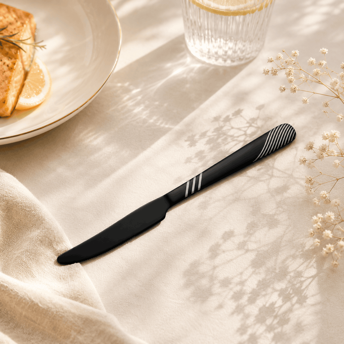 Blaze TPO 6-Piece Stainless Steel Black Table Knife Set Kaka Bawa Sons