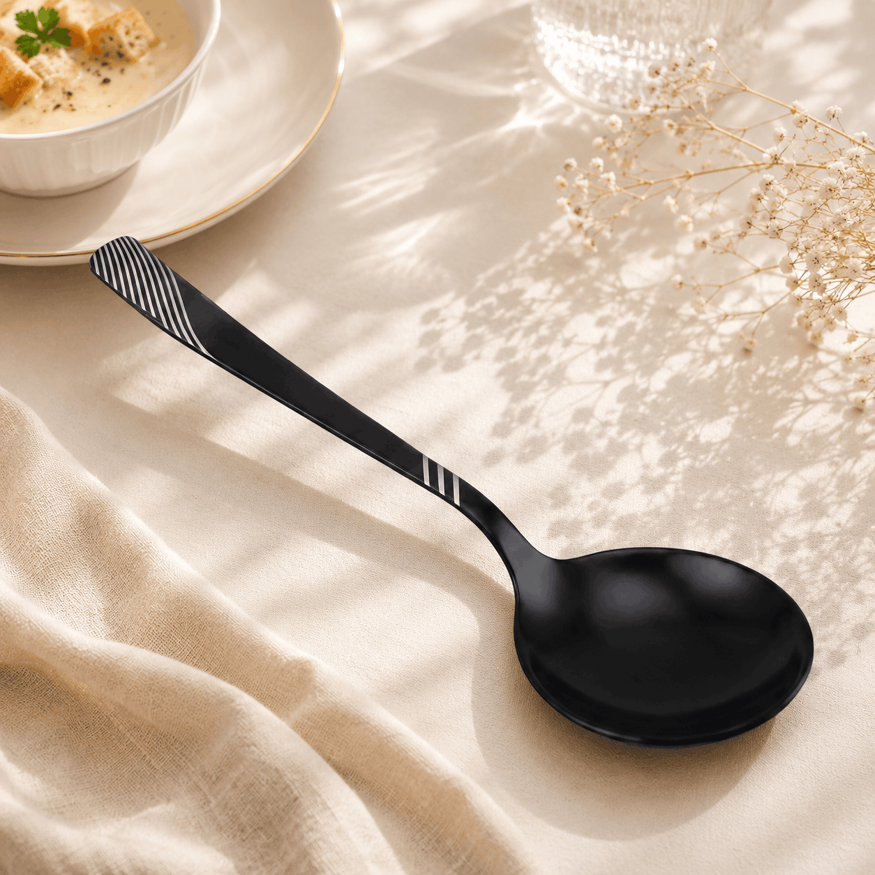 Blaze TPO 2-Piece Stainless Steel Black Serving Soup Spoon Set Kaka Bawa Sons