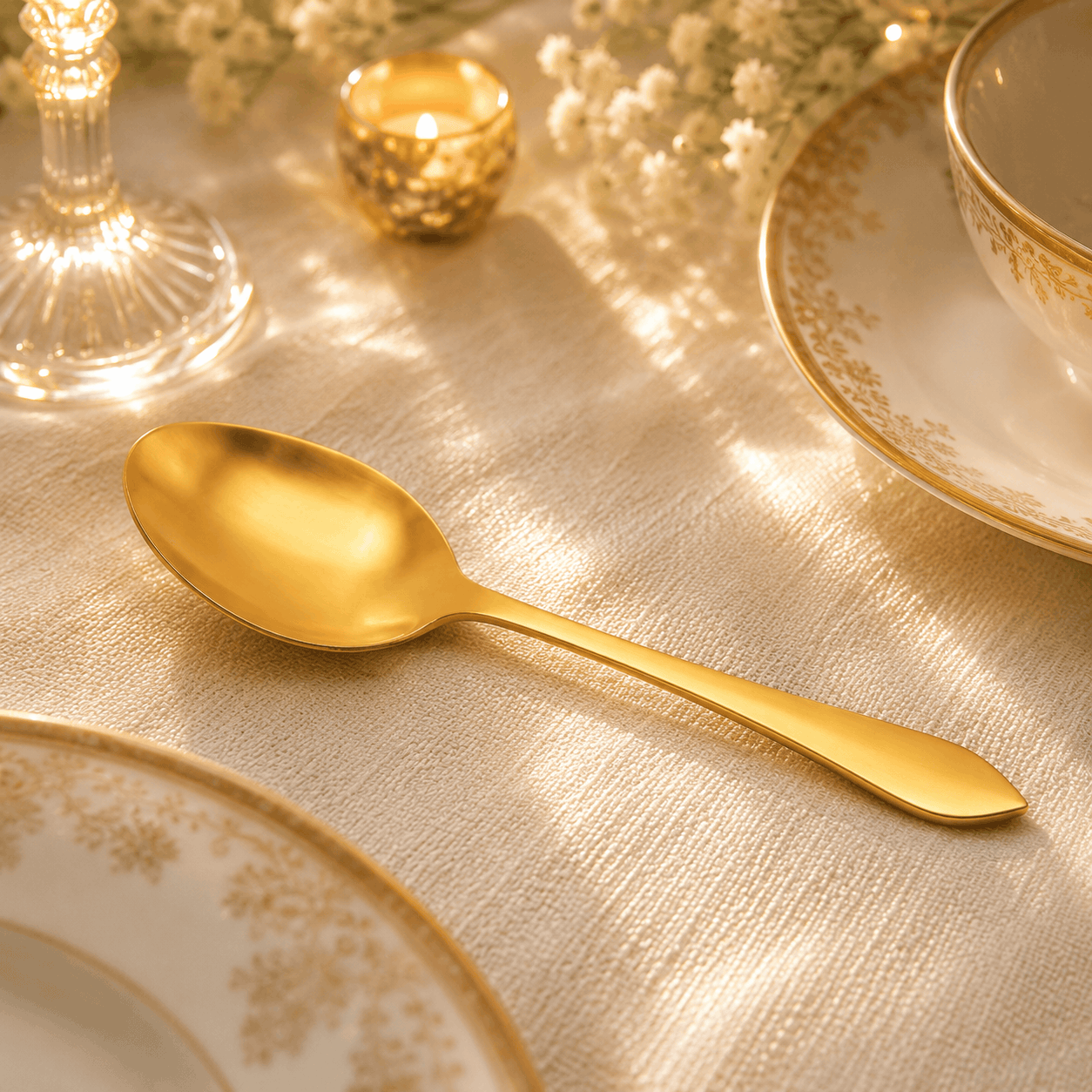 H.P 6-Piece Stainless Steel Golden Table Spoon Set Kaka Bawa Sons