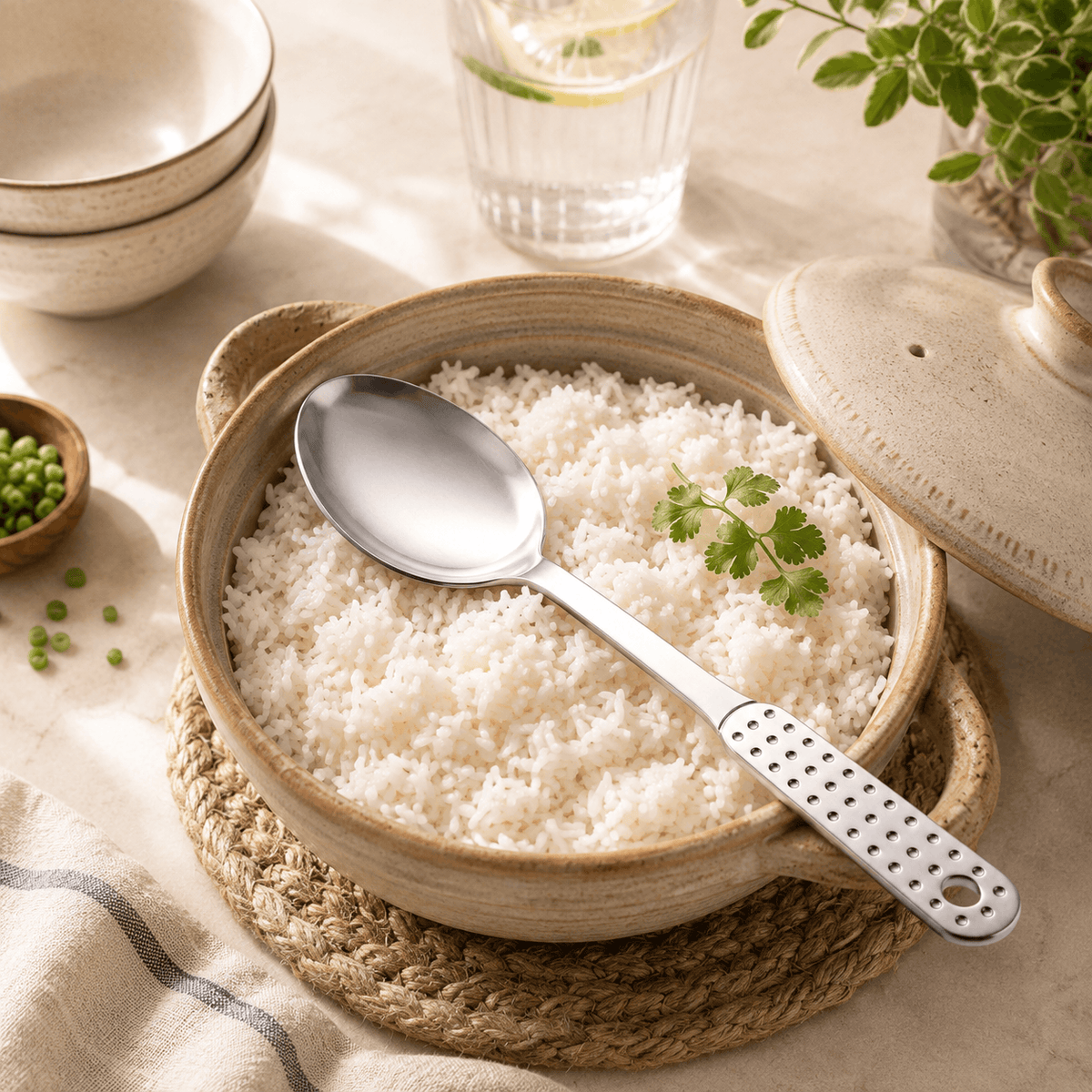 N.F 10-Inches Stainless Steel Silver Dotted Serving Rice Spoon Kaka Bawa Sons