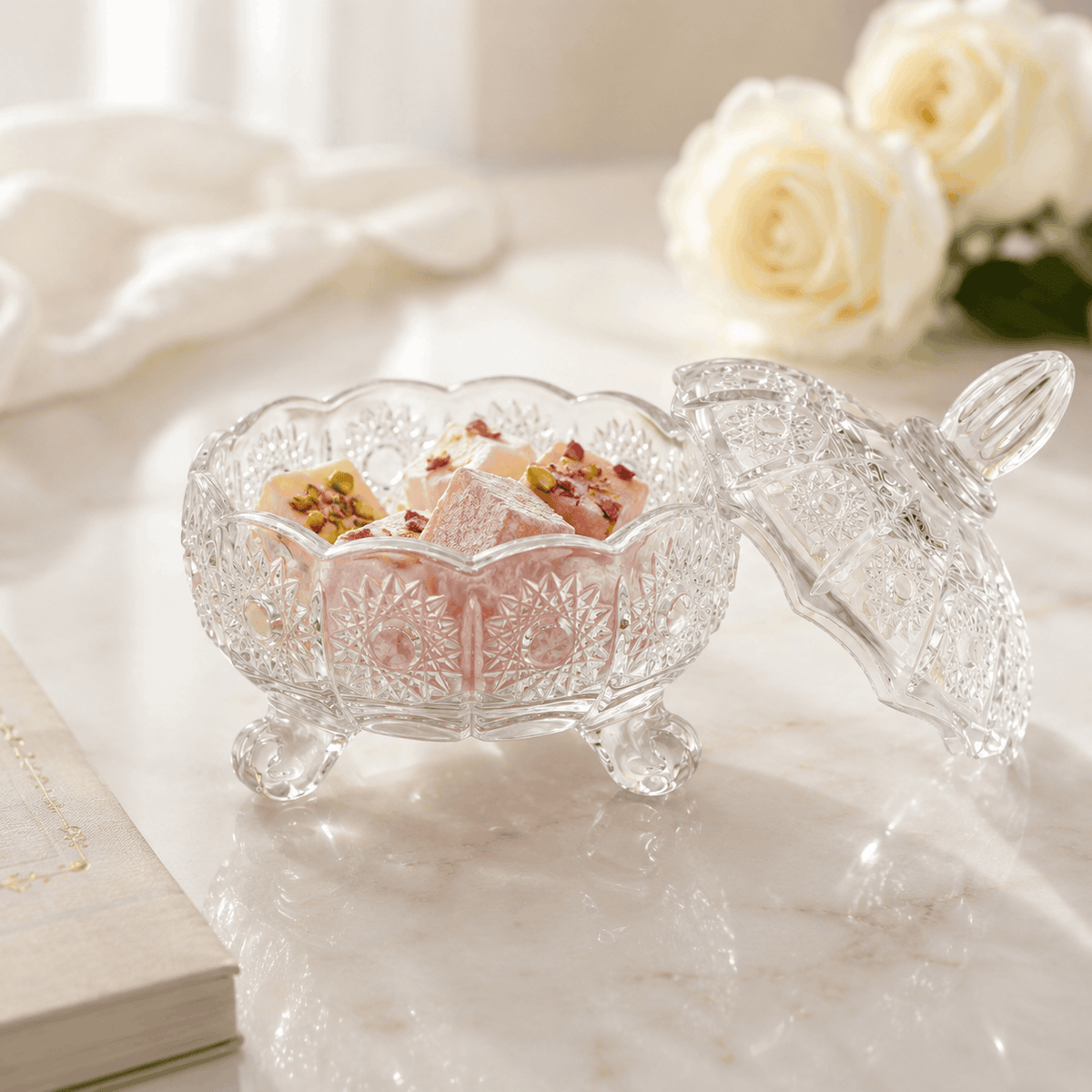 Delisoga Flower Pattern Glass Candy Bowl Kaka Bawa Sons
