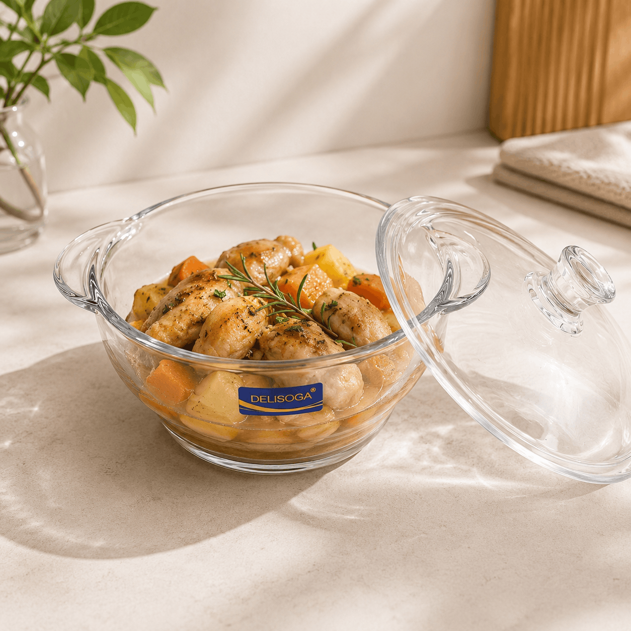 Delisoga 1-Liter Glass Serving Pot With Glass Lid Kaka Bawa Sons
